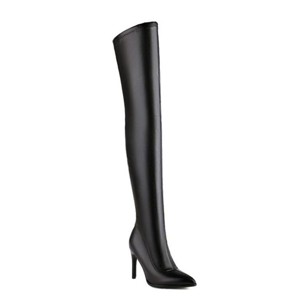 WOkismD 10CM/3.93IN Over-The-Knee Boots Sexy Pointed Toe Stiletto High Heel Medium Heel Elastic Plus Velvet Boots,Black,35