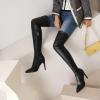 WOkismD 10CM/3.93IN Over-The-Knee Boots Sexy Pointed Toe Stiletto High Heel Medium Heel Elastic Plus Velvet Boots,Black,35 view 2