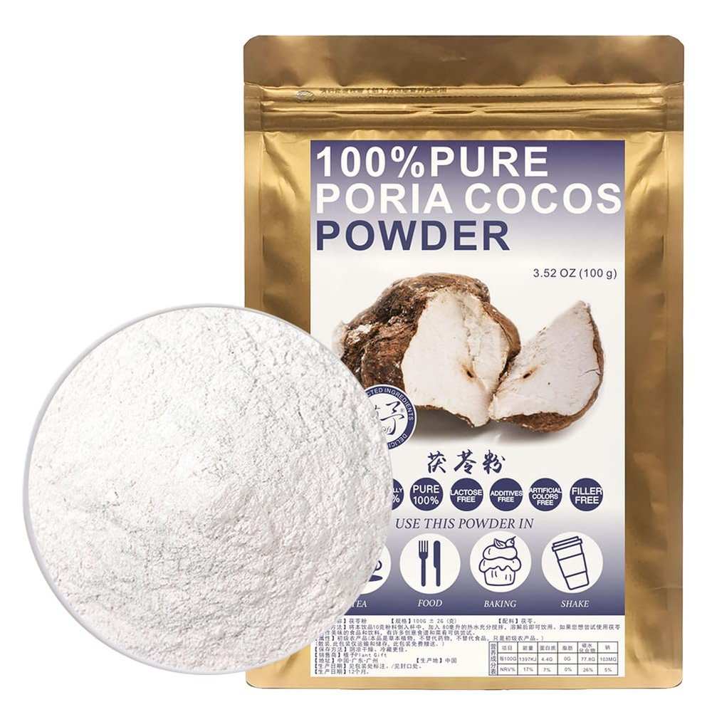 100% Poria Cocos Powder 100g/3.52oz Wild Poria Cocos Powder, White Fuling Powder, No Sulfur Fumigation , For Smoothies, Shakes, Baking & Drinks,| Free from Preservatives