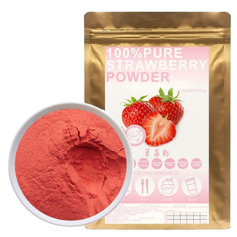 100% Pure Strawberry powder 100g/3.52oz Natural Freeze Strawberry Juice Flour | Strawberry Powder for Smoothies, Shakes, Baking & Drinks,| Free from Preservatives | Vegan, Gluten-Free.