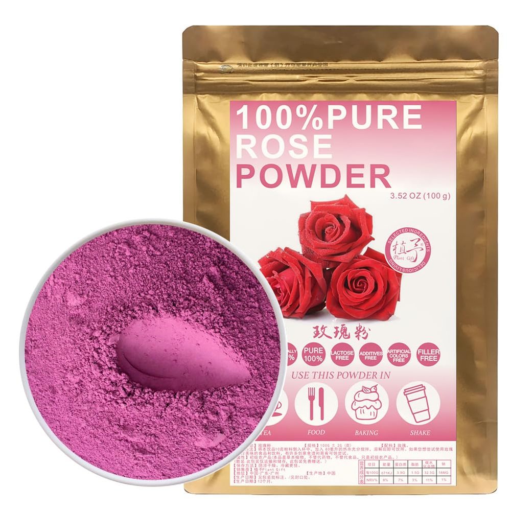 100% Natural Pure Rose Powder 100g/3.52oz  Edible Rose Petal Powder for Cooking & Baking - Natural Powdered Organic Rose Petals for DIY Face Masks, Skin & Hair Care Products