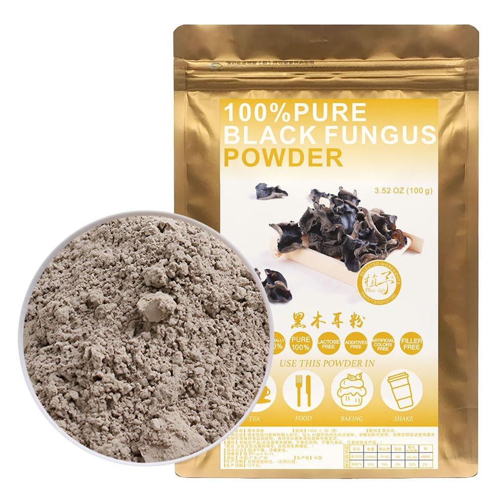 100% Natural Pure Black Fungus Powder  100g/3.52oz, Dried Woodear Mushrooms Black Fungus For Smoothies, Shakes, Baking & Drinks,Tea | Free from Preservatives