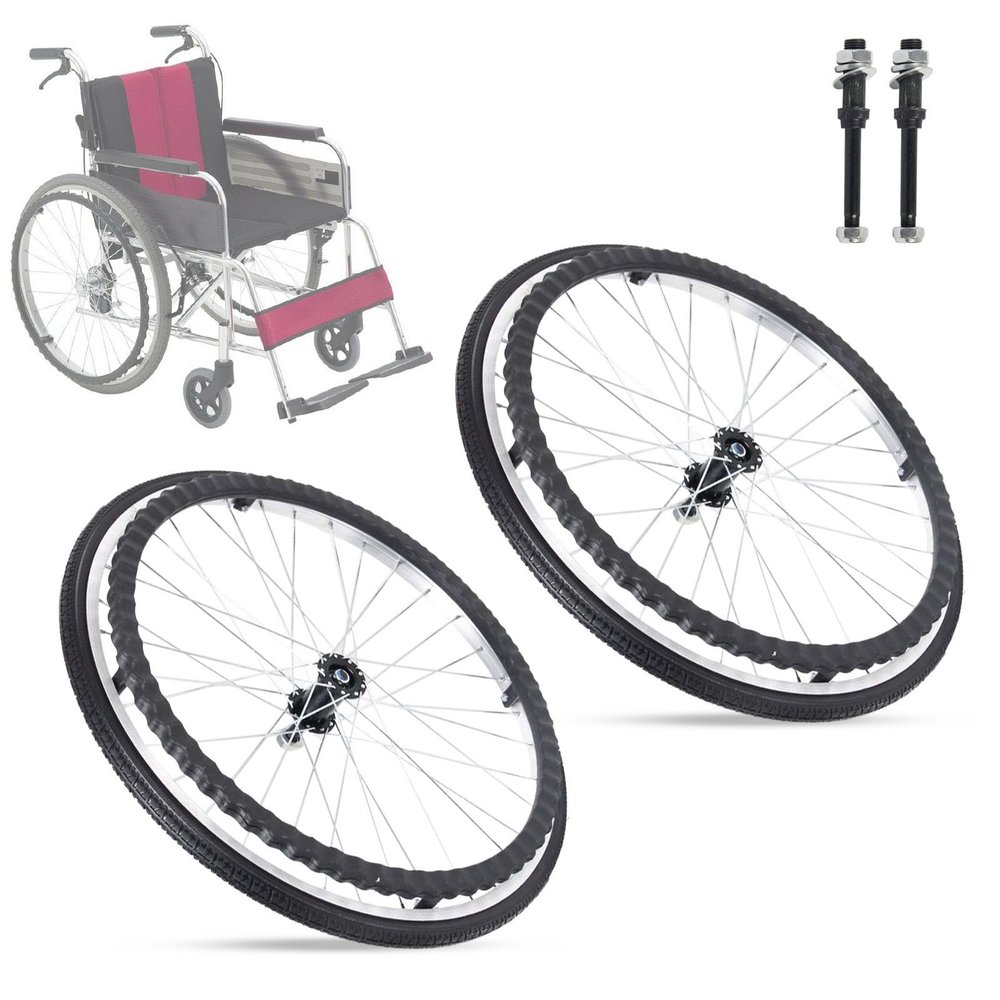 WORDFUN Solid PU Rear Caster, Wheelchair Wheels Replacement Parts, 24" Wheelchair Casters, With Bearing, Load Capacity 150kg, Wheelchair Rear Wheel, Walker Wheels, 2 Pcs