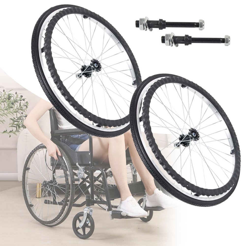 24" Solid Wheel Replacement For Wheelchairs Walker, 2 Pcs Rear Wheel For Handicapped Wheelchairs, Replacement Rollator Accessories, Wheelchair Caster Assembly, Wear-resistant