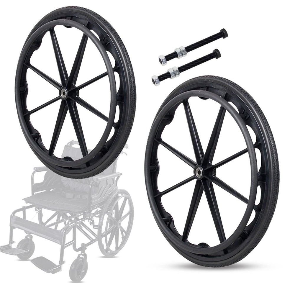 WORDFUN Wheel Replacement Parts For Wheelchairs Wheels, Rear Wheel, Solid PU Tires Wheel, Manual Wheelchair Caster Assembly, 12mm Ball Bearing, Replacement Part Tool, 2 Pcs