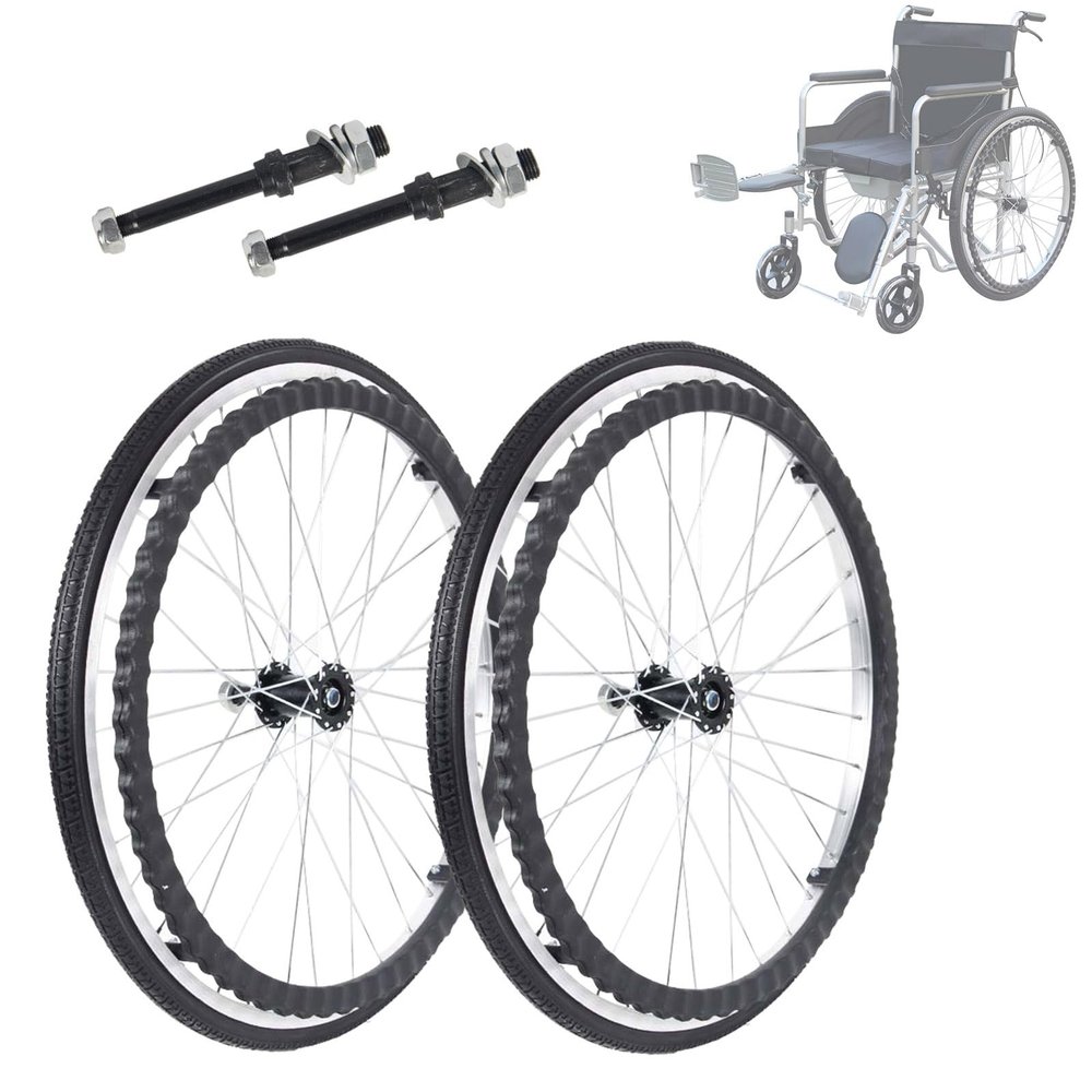 WORDFUN 24" Wheelchair Rear Wheel, 1 Pair Solid Polyurethane Wheel, Puncture Proof Tires Replacement For Manual Wheelchairs Rollators, Wear-resistant AntiSlip Wheel, 1.4cm Screw