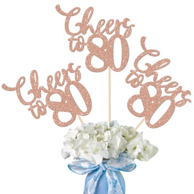 Rsstarxi 12 Pack Cheers to 80 Years Centerpiece Sticks Glitter 80th Birthday Table Toppers Decorations for 80th Birthday Wedding Anniversary Party Decorations Rose Gold