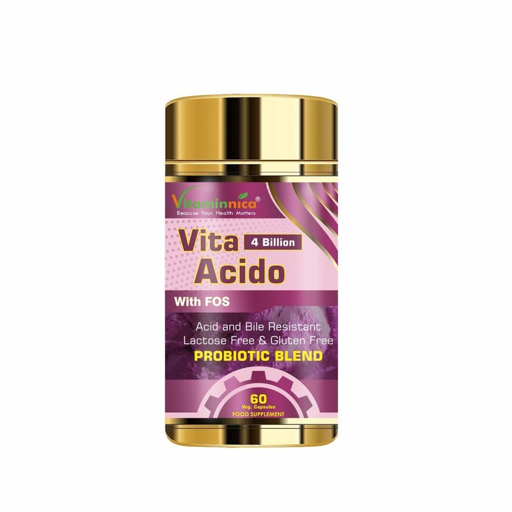 Vitaminnica Vita Acido Probio  Acidophilus Lactobacillus & FOS with 4 Billion | Premium Probiotic Supplement for Gut Health and Immune Support | 60 Capsules