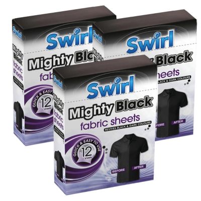 Swirl Black Fabric Sheets for Dark Cloth - Restoring Colors, Travel Wash Compatible, Revive Cloth Colour Run Protection, 3 Pack + Cheeroo Magnet