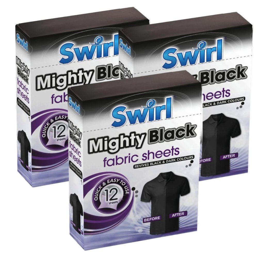 Swirl Black Fabric Sheets for Dark Cloth - Restoring Colors, Travel Wash Compatible, Revive Cloth Colour Run Protection, 3 Pack + Cheeroo Magnet