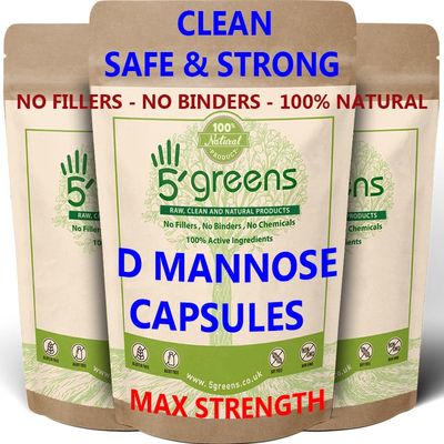 D-Mannose 1000mg High Strength Per Serving 120 Vegan Friendly Capsules- 100% Natural, No Fillers or Binders Made in The UK by 5greens