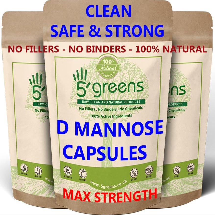 D-Mannose 1000mg High Strength Per Serving 120 Vegan Friendly Capsules- 100% Natural, No Fillers or Binders Made in The UK by 5greens