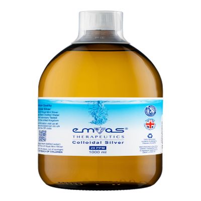 EMIAS Therapeutics UK - 20 PPM Colloidal Silver - 1000ml Bottle in Amber Glass - Produced in The UK - Pure and Natural, Premium Quality.