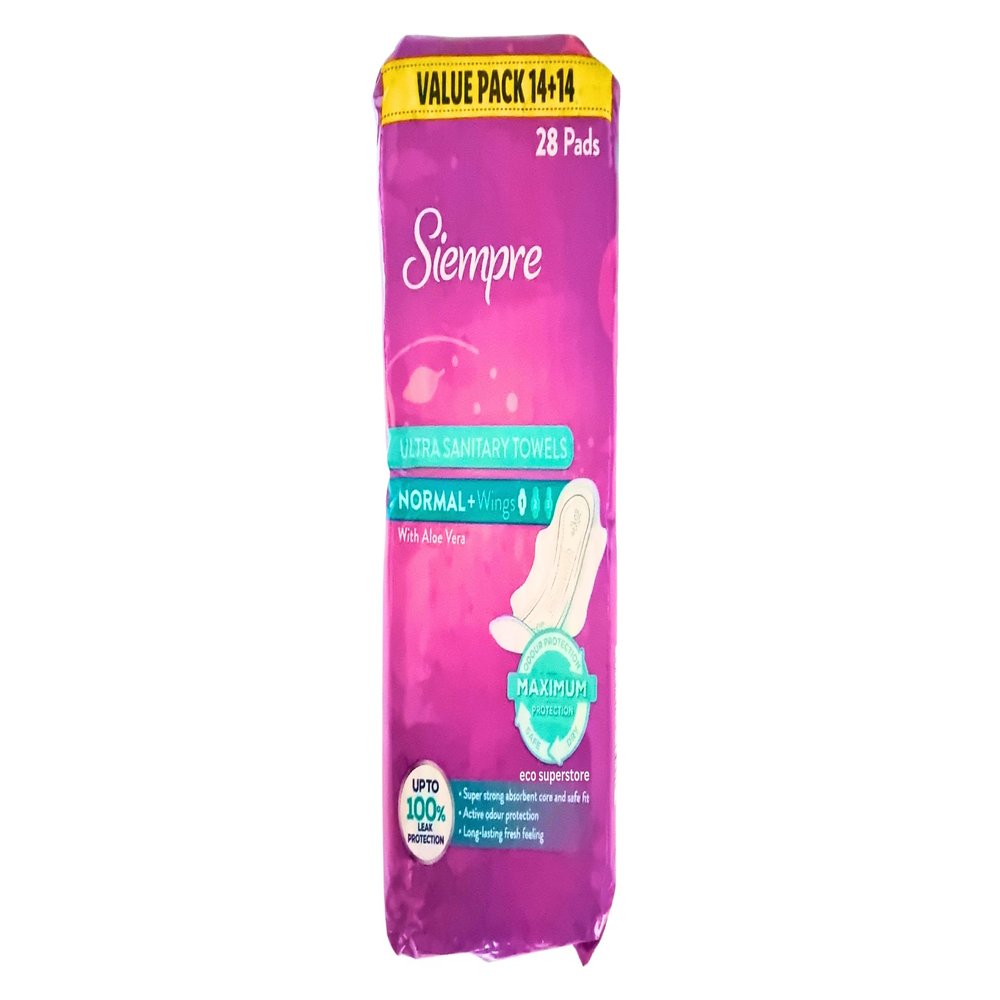 28 Ultra Sanitary Towels Normal+ Wings with Aloe Vera (1 Pack) - Siempre Hygiene Pads