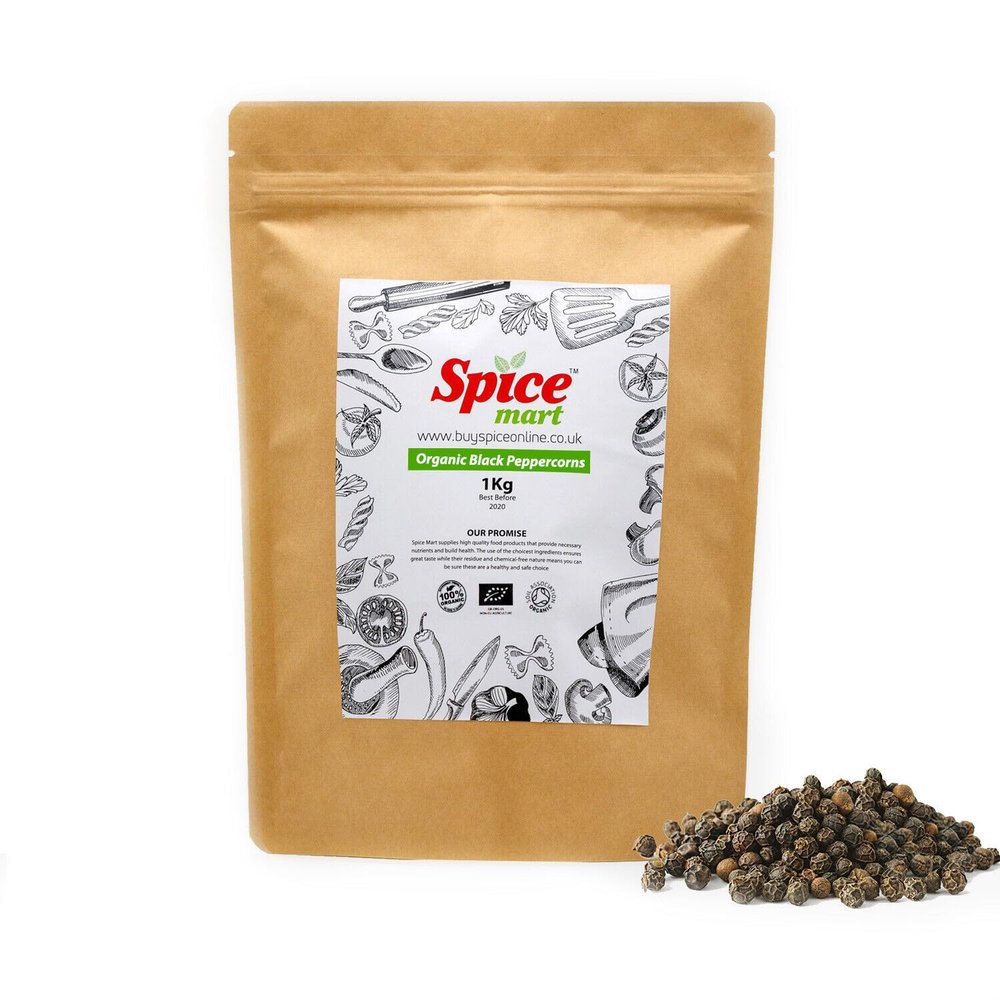 225g | Organic Whole Spices | Ground Spices | Herbs | Seeds | Chilli | Superfoods Soil Association Certified (Organic Black Peppercorns)