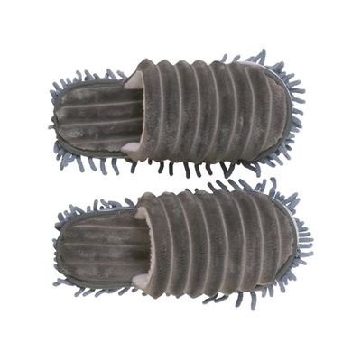 SKISUNO Women Slippers Floor Cleaning Mop Slipper Grey Size s 35-37 Detachable Microfiber Bottom Furry Stripes House Cleaning Mopping Shoes