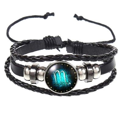 KARFRI Leather Bracelet For Women,Multi-Layer Retro Leather Bracelet Student Couple Scorpio Bracelet Woven Starry Bracelet 12 Constellation Leather Bracelet Personalized Clothing Accessories Jewelry