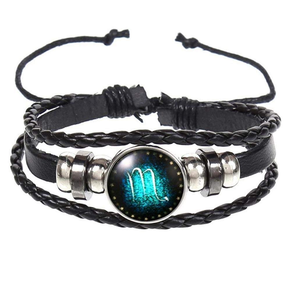KARFRI Leather Bracelet For Women,Multi-Layer Retro Leather Bracelet Student Couple Scorpio Bracelet Woven Starry Bracelet 12 Constellation Leather Bracelet Personalized Clothing Accessories Jewelry