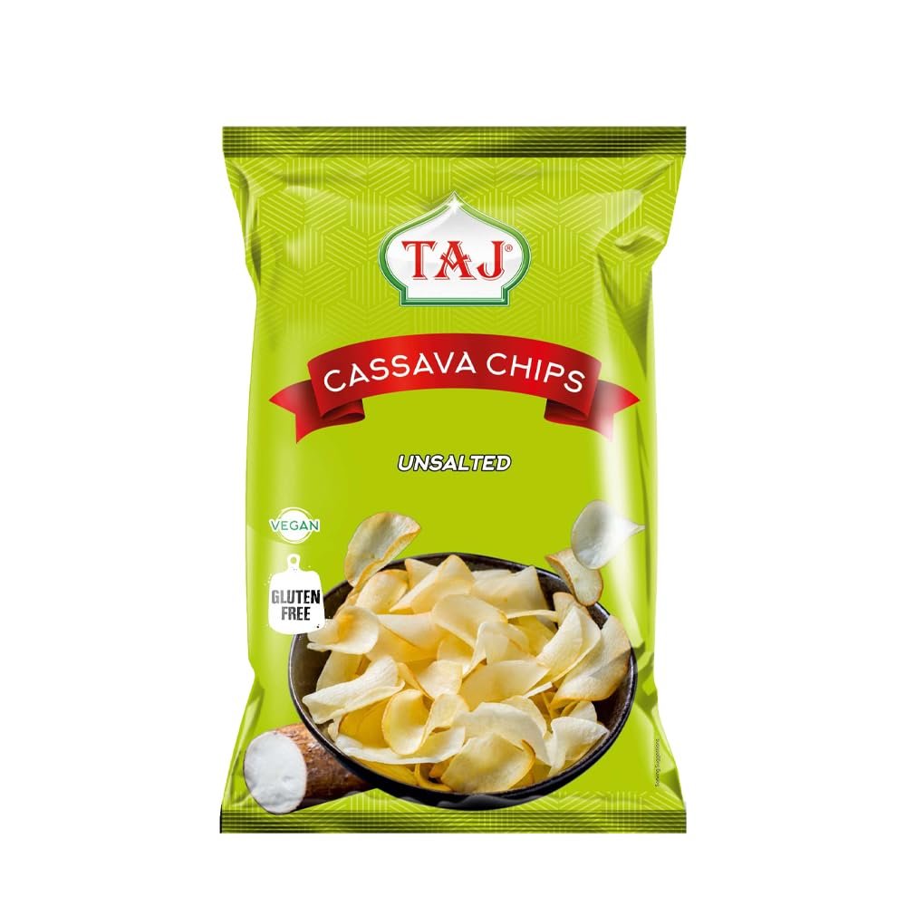 Taj Cassava Chips Traditional Flavour Vegan Gluten Free Crispy Snacks Taste 200g Multiple Packs (Pack of 1, Unsalted)