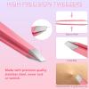 Tweezers Set for Facial Hair Removal Women, 8Pcs Precision Eyebrow Tweezers Nail Clipper Set Eyebrow Plucker Men for Ingrown Hair Removal (Pink) view 4