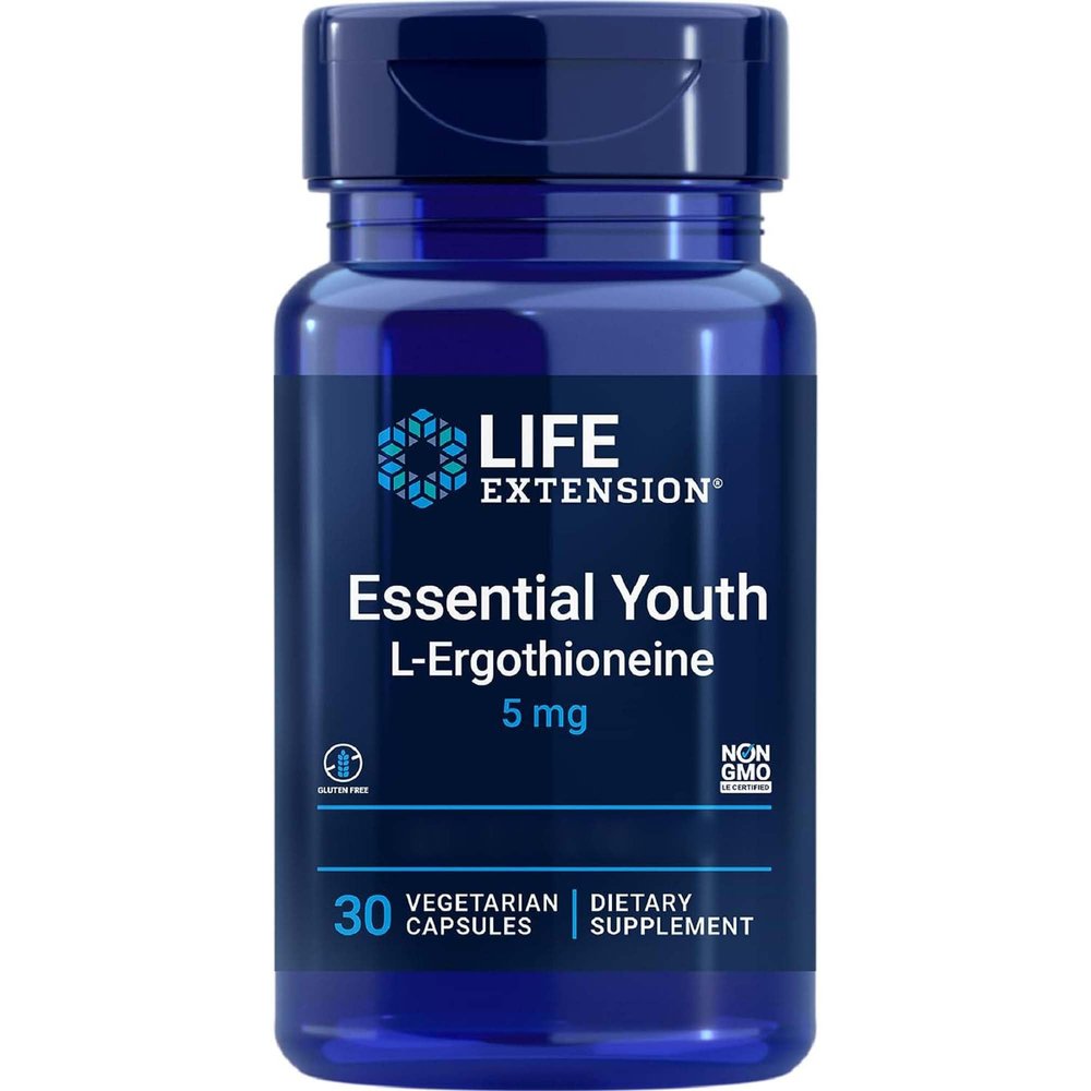 Life Extension, Essential Youth L-Ergothionine, 5mg, 30 Vegan Capsules, Lab-Tested, Gluten-Free, Vegetarian, SOYA-Free, GMO-Free