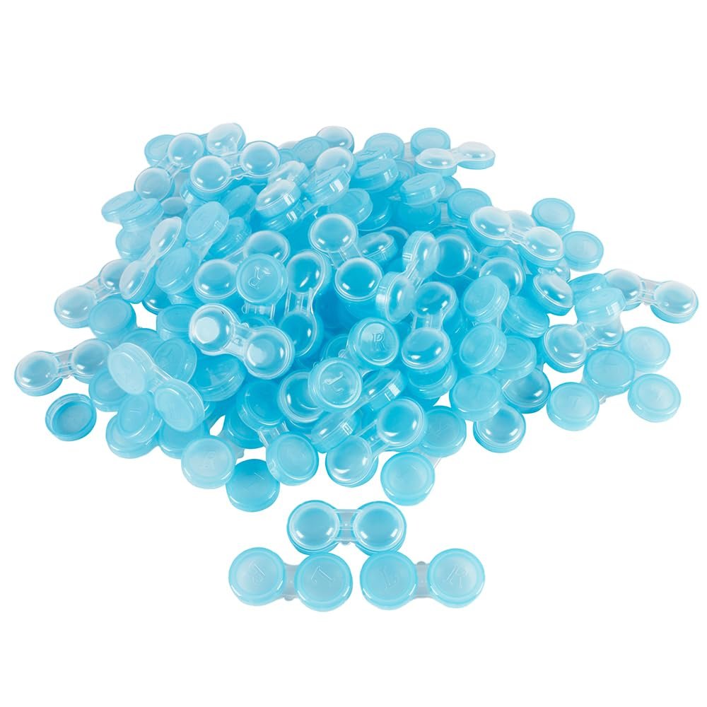 Dhoptical 100Pcs Contact lens case Colorful Contact Lens Holder Box Left/Right Eyes (Blue transparent)