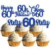 30 Pack Happy 60th Birthday Cupcake Toppers Glitter Sixty Cheers to 60 Years Old Birthday Cupcake Picks for 60th Anniversary Party Cake Decorations Supplies Dark Blue view 1