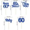 30 Pack Happy 60th Birthday Cupcake Toppers Glitter Sixty Cheers to 60 Years Old Birthday Cupcake Picks for 60th Anniversary Party Cake Decorations Supplies Dark Blue view 2