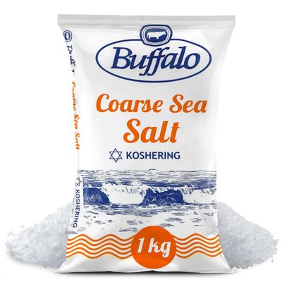 Buffalo Coarse Sea Salt 1kg Natural Coarse Salt for Cooking, Grilling & Grinders Kosher, Pure Sea-Derived Crystals Ideal for Seasoning, Brining, Curing & Everyday Cooking Needs