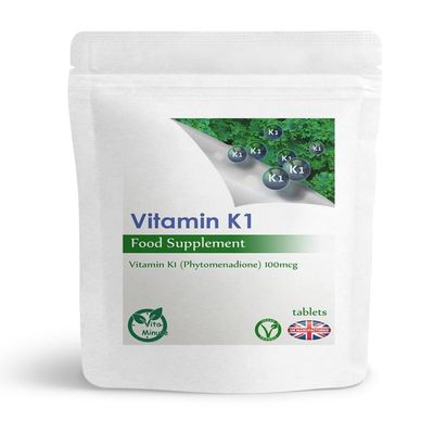 Vitamin K1 100mcg (Phytomenadione) Tablets | Vegan | Blood, Bones, Joints Support (Pack of 30)