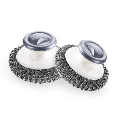 2Pcs Stainless Steel Scrubber with Handle, Steel Wool Scrubber Tool for Cleaning Dishes, Scrubbing Scouring Brush Pad for Kitchen Pots, Pans, Sink