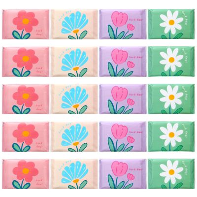PerKoop 100 Pack Pocket Tissues Travel Slim Packs Small Facial Tissues Wallet Size Toilet Paper for Travel Guest Wedding Supplies, 4 Styles(Cute Floral)
