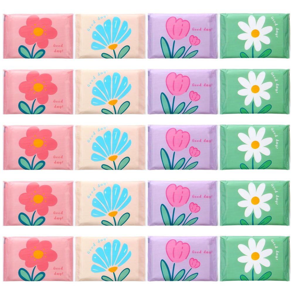 PerKoop 100 Pack Pocket Tissues Travel Slim Packs Small Facial Tissues Wallet Size Toilet Paper for Travel Guest Wedding Supplies, 4 Styles(Cute Floral)
