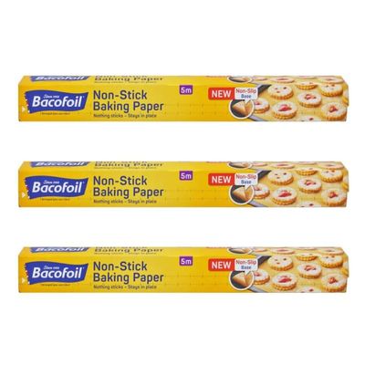 3 Pack Non Stick Baking Paper 38cm Wide x 5m Long | Ideal for Kitchen Use - Easy Cleanup & Hassle-Free Baking (Pack of 3)