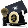 Haryali London Shaving Kit - 3 Pc Shaving Kit - Cut Throat Razor - Super Badger Hair Shaving Brush - Shaving Soap - Unique Shaving Set as a Gift Set - Black Color view 1