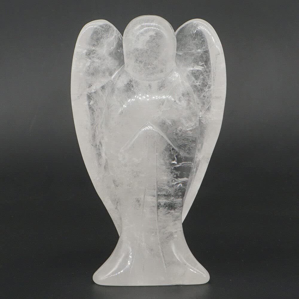 3" Angel Figurine Natural Gemstone Carved Crystal Stone Lucky Crafts Home Room Desk Decoration Statue Gift 1pc (Color : Clear Quartz)