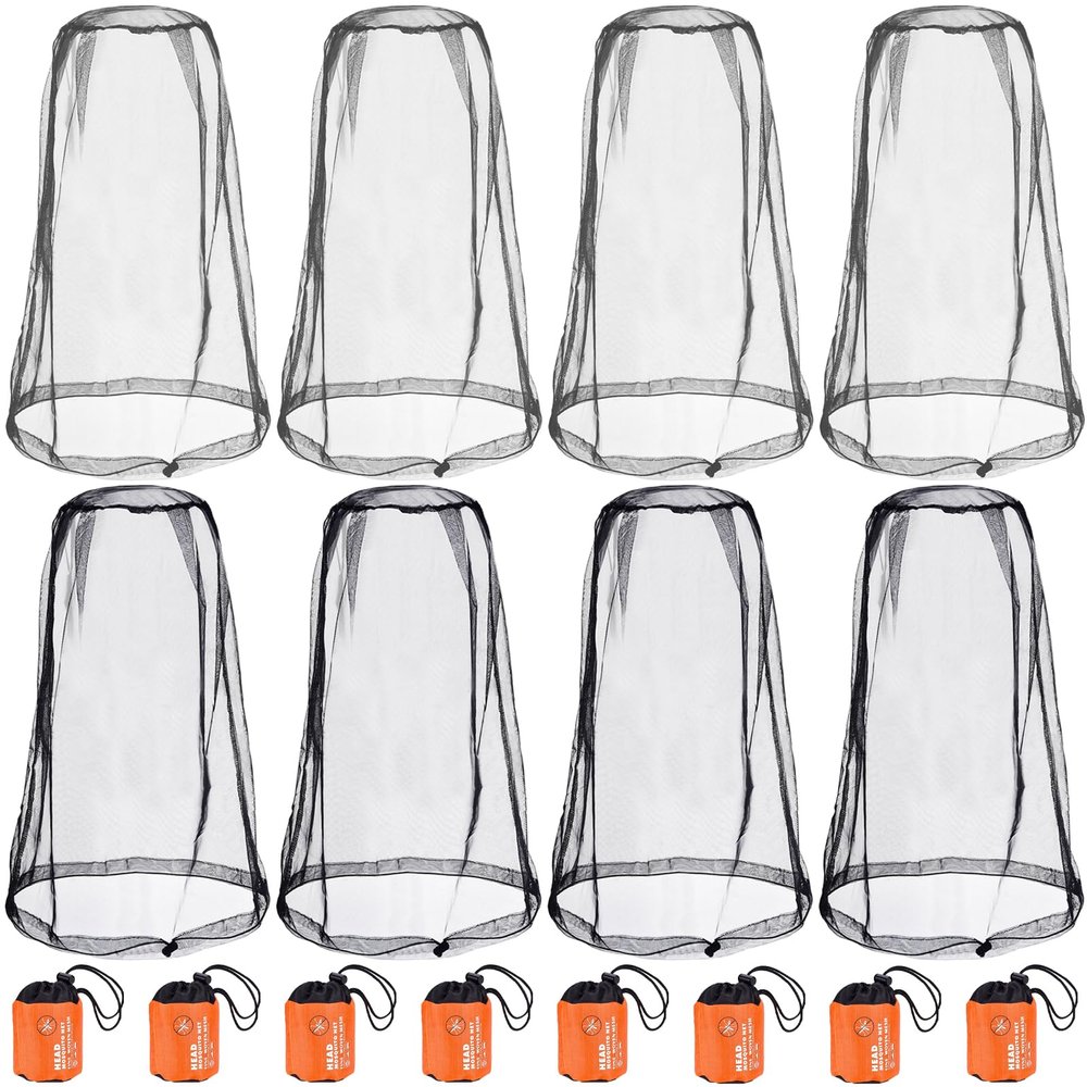 Wholelovein 4 Pack Gray & 4 Pack Black Mosquito Covers Wearable Head Net Face Mesh Protecting Net Mosquito Fly Insects Bugs Preventing for Outdoor Hiking Camping