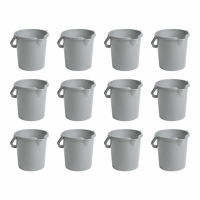10l Litre Silver Multipurpose Storage Bucket High Grade Plastic Cleaning Bucket - Pouring Lip, Ergonomic Handle & Measuring Scale - Durable/space Saver Ideal for Cleaning Gardening Kitchen (Set of 12)