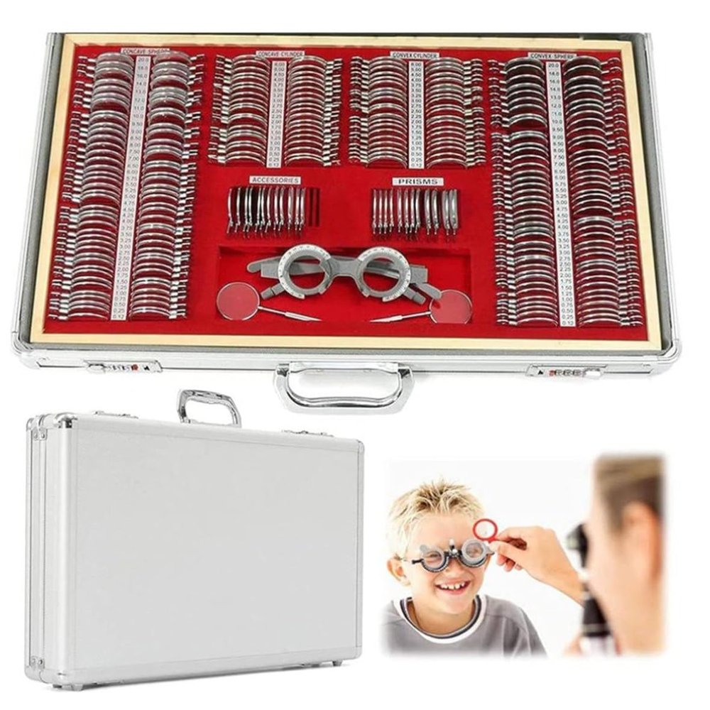 266 Piece Optical Trial Lens Frame Set Eye Test Glasses Optometry Optical Lens Set Metal Rim Aluminum Optical Trial Eye Optometry Lens Kit Case
