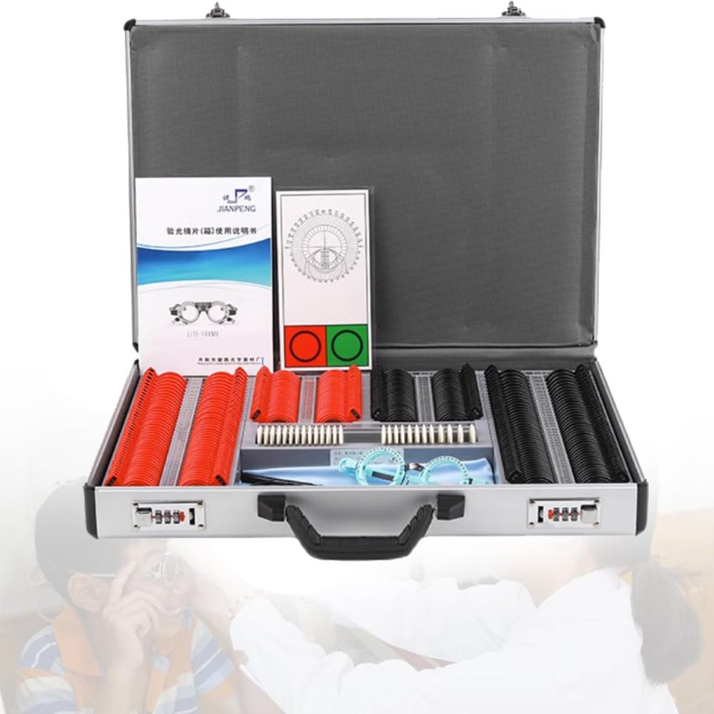 266 Pcs Trial Lens Set with Measuring Glasses Testing Frame, Optical Lens Optometry Rim Case Evidence Box Aluminum Rim Kit, Protection Accessories Ophthalmic Trial