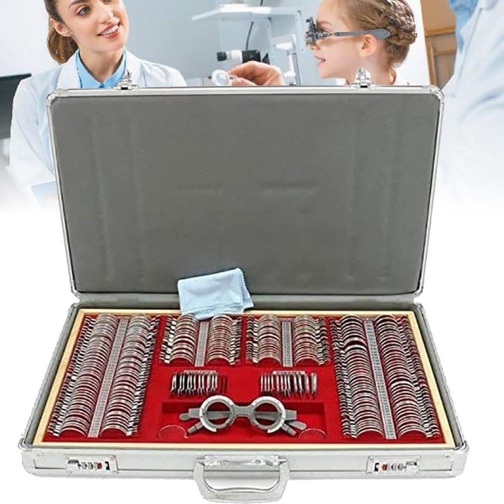 266pcs Optical Trial Lens Set Optometry Kit Metal Rim Aluminum Case Trial Frame + Free Trial Frame Gift