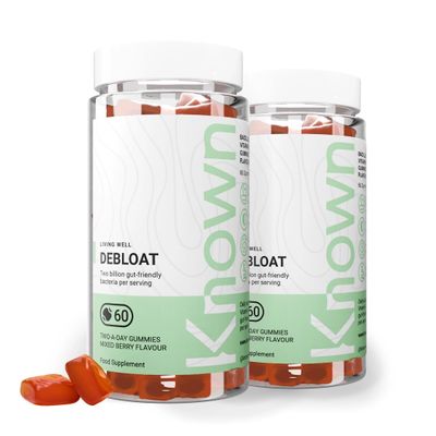 Known Delicious Debloat Gut Support Gummies - 2 Billion CFU Bacillus Coagulans & Vitamin C - Natural Mixed Berry Flavour - 60 Gummies, 2 Months Supply
