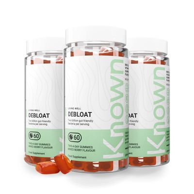 Known Delicious Debloat Gut Support Gummies - 2 Billion CFU Bacillus Coagulans & Vitamin C - Natural Mixed Berry Flavour - 60 Gummies, 3 Months Supply