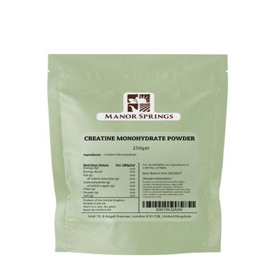 Creatine Monohydrate Powder 250g, Creatine Supplement, Micronized Creatine, Creatine Powder, Unflavoured, 5000mg Per Serv (5g), 50 Servings  by Manor Springs