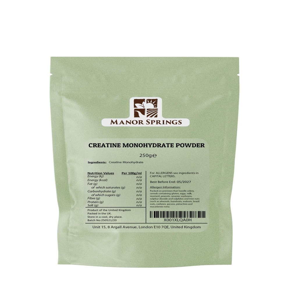 Creatine Monohydrate Powder 250g, Creatine Supplement, Micronized Creatine, Creatine Powder, Unflavoured, 5000mg Per Serv (5g), 50 Servings  by Manor Springs