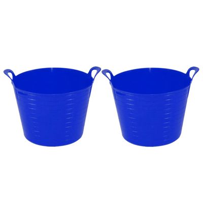 2 X BLUE 42L Litre Robust Versatile Multipurpose Large Flexi Tub Garden Home Flexible Plastic Storage Container Bucket Tub Trugs Animal Feeding Tub - MADE IN UK