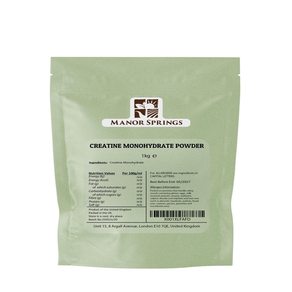 Creatine Monohydrate Powder 1kg, Creatine Supplement, Micronized Creatine, Creatine Powder, Unflavoured, 5000mg Per Serv (5g), 200 Servings  by Manor Springs