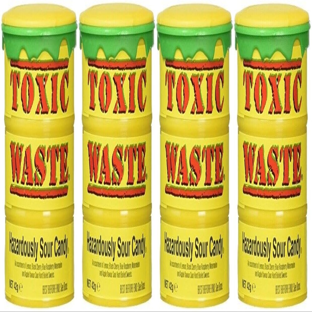 4x Toxic Waste Yellow Drum Sour Candy Sweets Treat 42g - Ultra Sour Retro Sweets Candy For Halloween Trick or Treat, Birthday