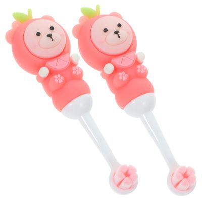 Mobestech 2pcs Kids Manual Toothbrush Soft Bristle Round Head Bear Shape Pink Toothbrush for Children Aged 0-9 Years
