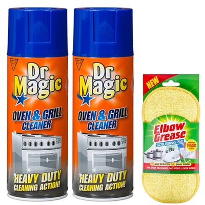 2X Dr Magic Oven and Grill Cleaner Spray (2X 390 ml)- Effortlessly and Effectively Remove All Stubborn Food Residues and Grease from Oven and Grill - With Scrubbing Pad